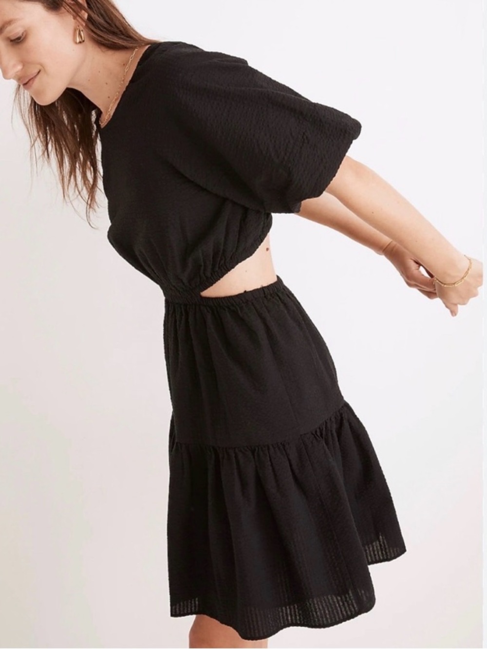 Madewell Black Backless Cutout Tiered Dress